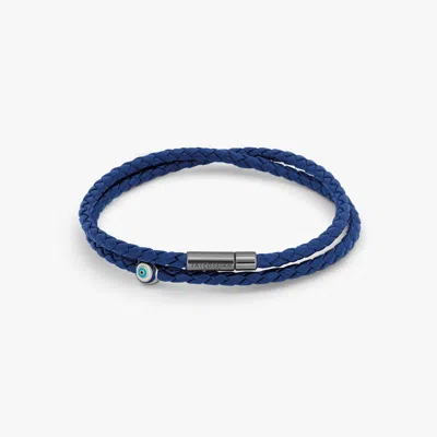Tateossian Mini Pop Corn Bracelet In Blue Eco-friendly Leather With Black Ruthenium Plated Silver - Xs