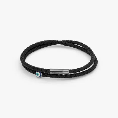 Tateossian Mini Pop Corn Pelle Bracelet In Black Eco-friendly Leather With Ruthenium Plated Silver - S