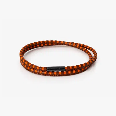 Tateossian Mini Pop Perforated Pelle Brown Leather & Orange Eco Cord Double Wrap Bracelet - M