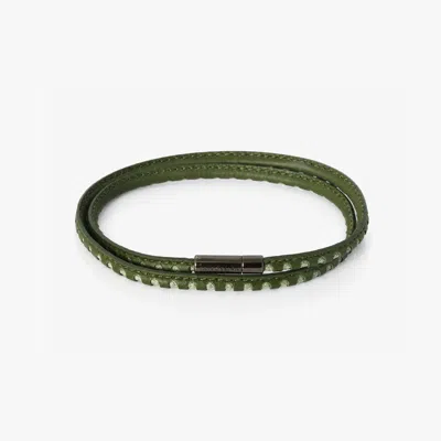 Tateossian Mini Pop Perforated Pelle Khaki Leather & Green Eco Cord Double Wrap Bracelet - M