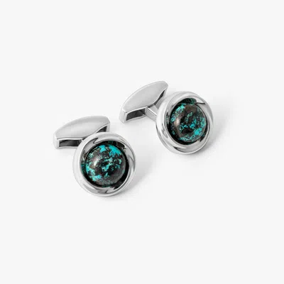 Tateossian Mobius Semi Precious Cufflinks In Sterling Silver With Chrysocolla