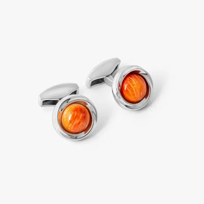 Tateossian Mobius Semi Precious Cufflinks In Sterling Silver With Spiny Oyster