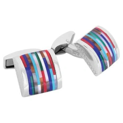 Pre-owned Tateossian Mosaic Bamboo D-shape Cufflinks In Multicolour Tones