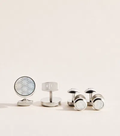 Tateossian Mother-of-pearl Asanoha Cufflinks And Studs Set In Metallic