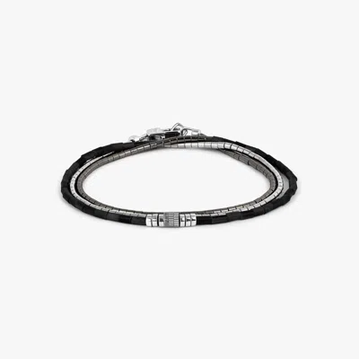 Tateossian Navaho Triple Wrap Bracelet In Rhodium With Black Agate & Hematite - Xs