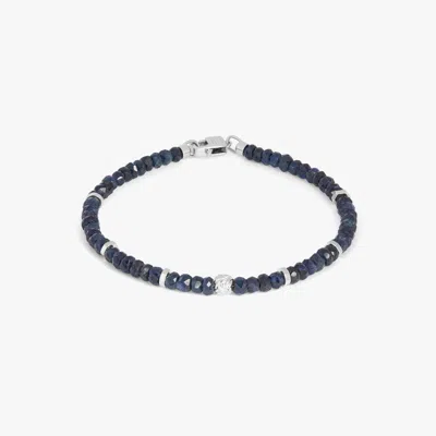 Tateossian Nodo Beaded Bracelet In Rhodium Plated Silver With Blue Sapphire - M