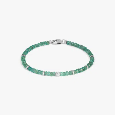 Tateossian Nodo Beaded Bracelet In Rhodium Plated Silver With Green Emerald - Xs
