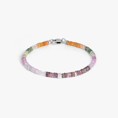 Tateossian Nodo Beaded Bracelet In Rhodium Plated Silver With Multicolour Sapphire - Xs
