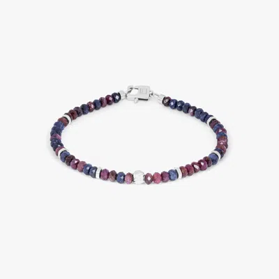 Tateossian Nodo Beaded Bracelet In Rhodium Plated Silver With Red & Blue Sapphire - L