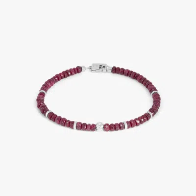 Tateossian Nodo Beaded Bracelet  In Rhodium Plated Silver With Ruby - L In Red