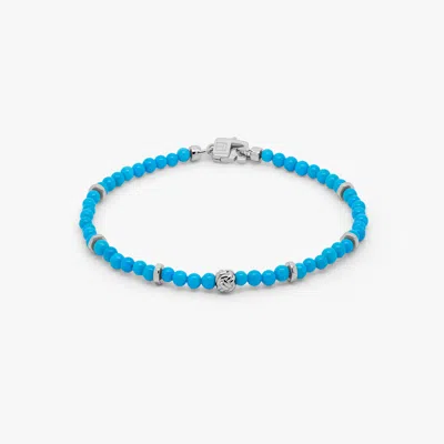 Tateossian Nodo Beaded Bracelet In Rhodium Plated Silver With Sleeping Beauty Turquoise - L In Blue