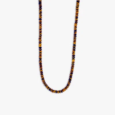 Tateossian Nodo Beaded Necklace In Rhodium Silver With Brown Tiger Eye In Multi