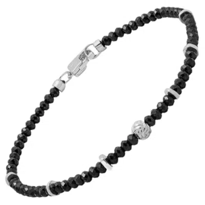 Pre-owned Tateossian Nodo Bracelet With Black Spinel And Sterling Silver, Size L