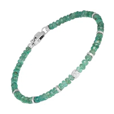 Pre-owned Tateossian Nodo Bracelet With Emerald And Sterling Silver, Size S In Green