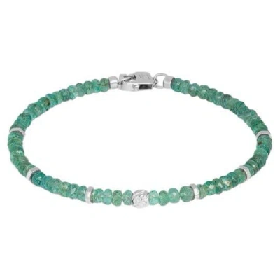 Pre-owned Tateossian Nodo Bracelet With Emerald And Sterling Silver, Size Xs In Green