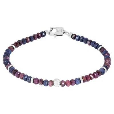 Pre-owned Tateossian Nodo Bracelet With Red And Blue Sapphires And Sterling Silver, Size Xs