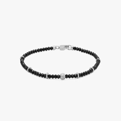 Tateossian Nodo Precious Beaded Bracelet In Rhodium Plated Silver With Black Spinel (22.82cts) - L