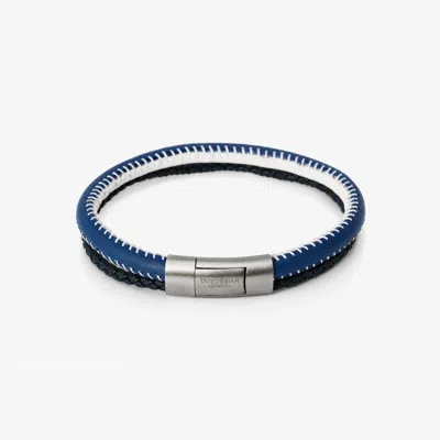 Tateossian Oblong Click Multi-stitch Pelle Leather Bracelet In Navy & Black - M