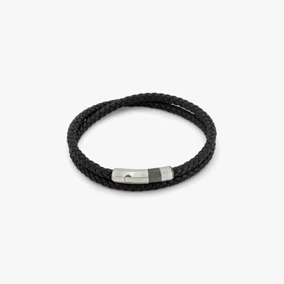 Tateossian Octagon Click Pelle Bracelet In Ruthenium Plated Sterling Silver With Black Leather - M