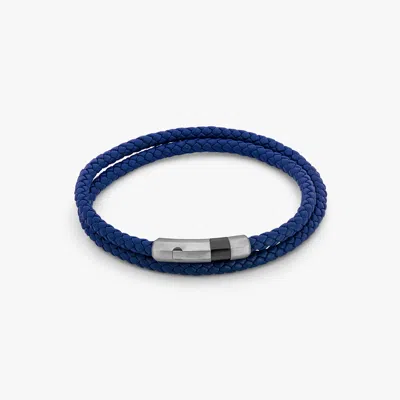 Tateossian Octagon Click Pelle Double Wrap Leather Bracelet In Blue - S