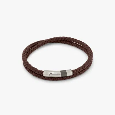Tateossian Octagon Click Pelle Double Wrap Leather Bracelet In Brown - S