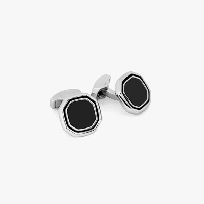 Tateossian Octagon Semi-precious Cufflinks With White Bronze Plated & Onyx In Black