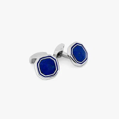 Tateossian Octagon Semi-precious Cufflinks With White Bronze Plated In Lapis In Blue