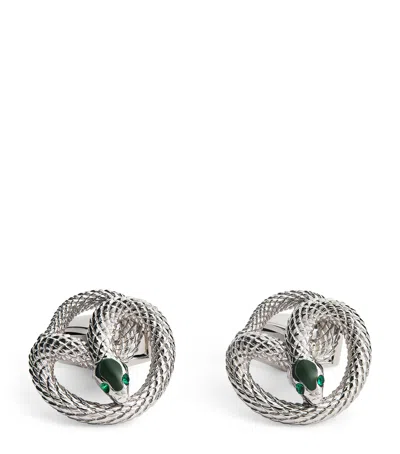 Tateossian Palladium Enamel-detail Viper Cufflinks In Silver