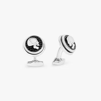 Tateossian Palladium Plated Carbon Skull Cufflinks In Metallic