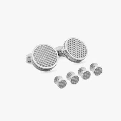 Tateossian Palladium Plated Disc Cufflinks & Stud Set In Grey