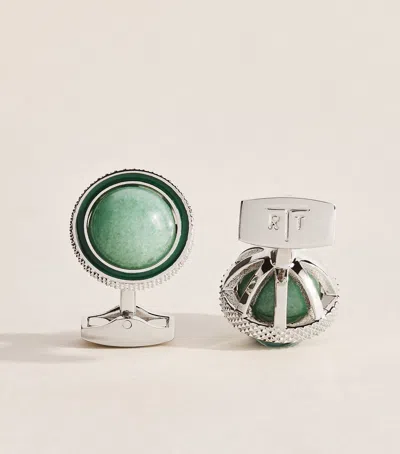Tateossian Palladium-plated And Aventurine Gyrate Cufflinks In Green