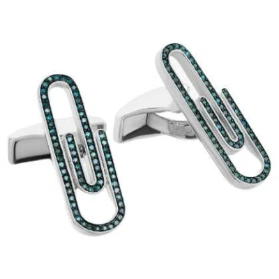 Pre-owned Tateossian Paperclip Cufflinks With Blue Diamond In Sterling Silver