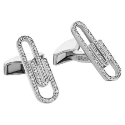Pre-owned Tateossian Paperclip Cufflinks With White Diamond In Sterling Silver