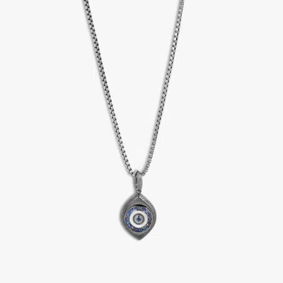 Tateossian Paros Evil Eye Necklace In Black Rhodium & Sapphire In Blue