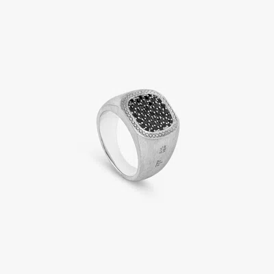 Tateossian Pave Signet Ring In Silver & Black Spinel - L In Metallic