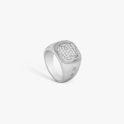 Tateossian Pave Signet Ring In Silver & White Sapphire - S