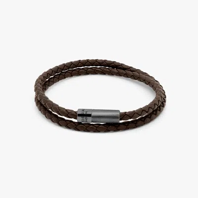 Tateossian Pop Rigato Pelle Double Wrap Bracelet In Brown Leather With Black Ruthenium Silver - S