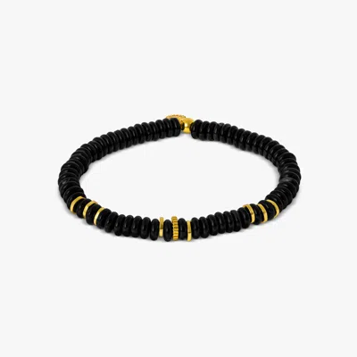 Tateossian Positano Beaded Bracelet In Black With 18k Yellow Gold Plated Sterling Silver - S