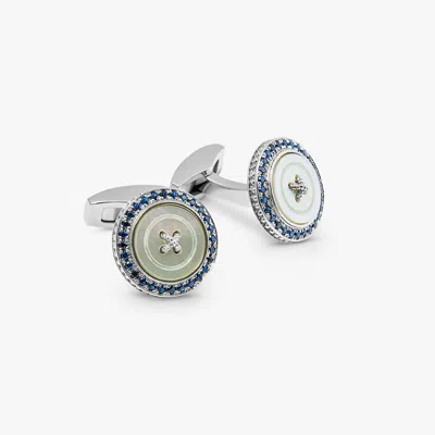 Tateossian Precious Button Cufflinks With White Mother Of Pearl & Sapphires In Metallic