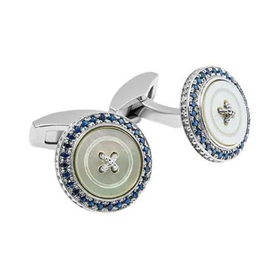 Pre-owned Tateossian Precious Button Cufflinks With White Mother Of Pearl & Sapphires