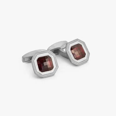Tateossian Precious Checkboard Cufflink In Srerling Silver With Red Garnet (limited Edition)