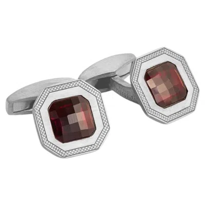 Pre-owned Tateossian Precious Checkboard Cufflink In Sterling Silver With Red Garnet (limited Edition