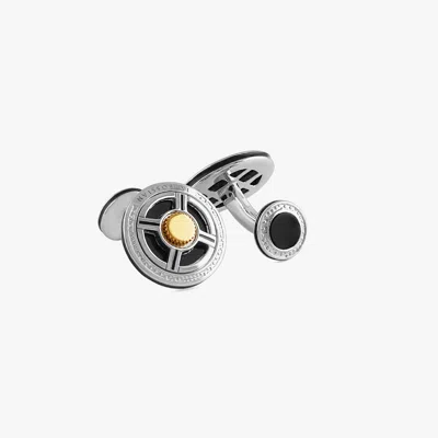 Tateossian Precious Ufo Sterling Silver Cufflinks In Yellow Gold & Onyx
