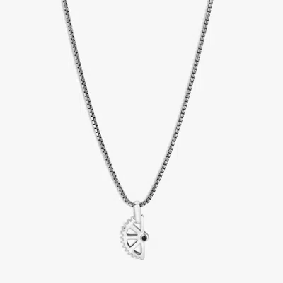 Tateossian Puzzle Gear Box Chain Necklace In Rhodium Plated Silver