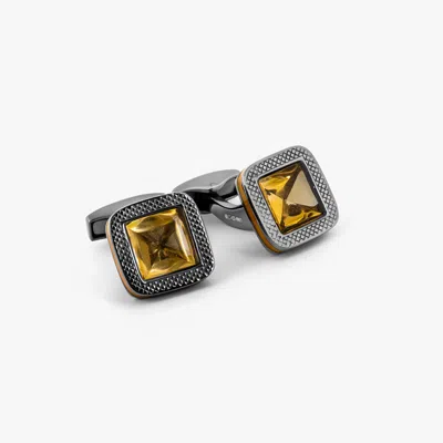 Tateossian Pyramid Stone Cufflink With Citrine & Yellow Enamel (limited Edition)