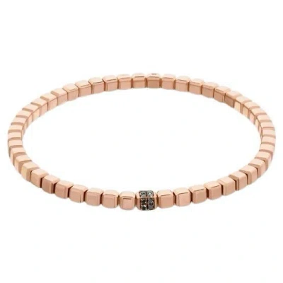 Pre-owned Tateossian Quadro Cube Bracelet With Black Diamonds And 18k Rose Gold, Size S In Red