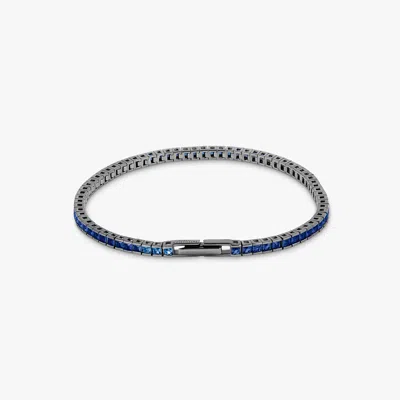 Tateossian Quadro Tennis Semi-precious Bracelet In Black Rhodium Plated Sterling Silver With Blue Spinel - L