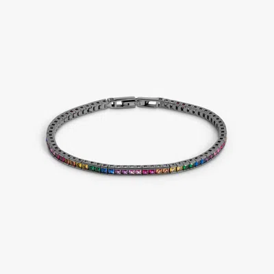 Tateossian Quadro Tennis Semi-precious Bracelet In Black Rhodium Plated Sterling Silver With Multicolour Nano