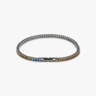 Tateossian Quadro Tennis Semi-precious Bracelet In Black Rhodium Plated Sterling Silver With Yellow Nano Stones