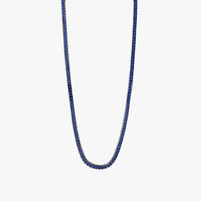 Tateossian Quadro Tennis Semi-precious Necklace In Black Rhodium Plated Sterling Silver With Blue Spinel